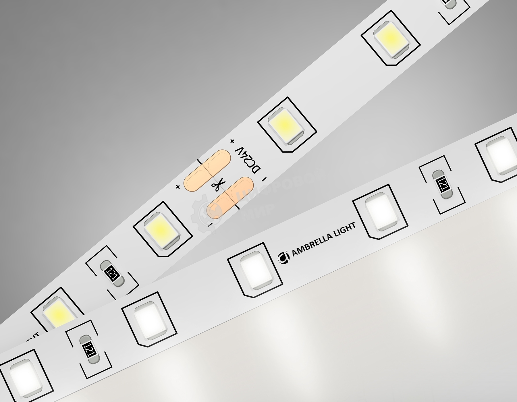 Светодиодная лента Ambrella light GS3002 2835 60Led/ 6W m/ 24V IP20 4500K/ 5000*8*1.2mm (2 конт.)