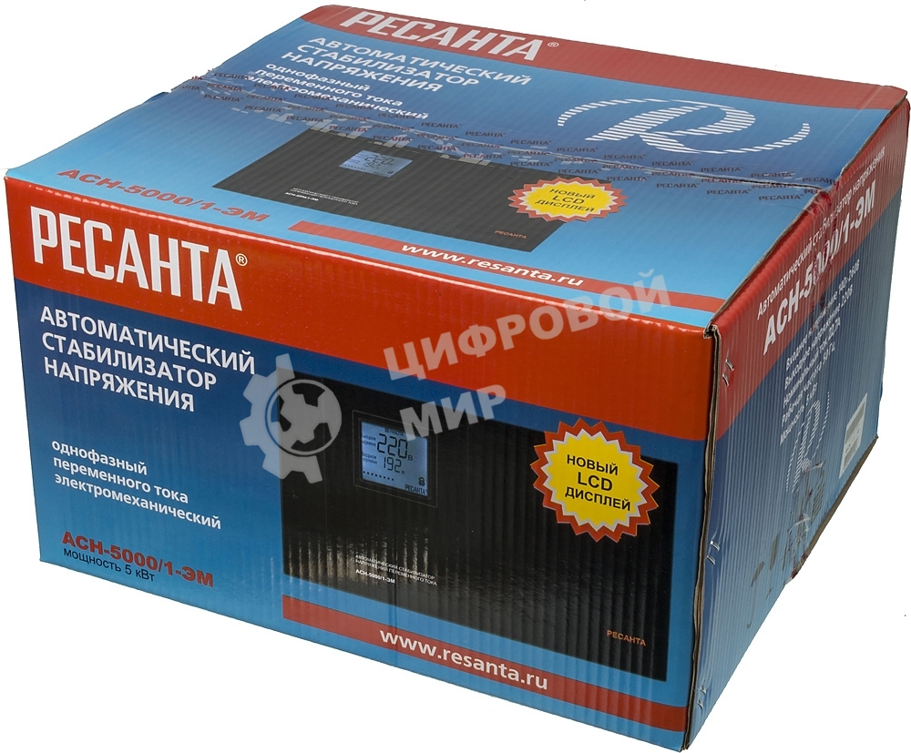 Стабилизатор Ресанта АСН-5 000/1-ЭМ 63/1/6 220В±2%, Габариты 395х235х183, Вес 18 кг