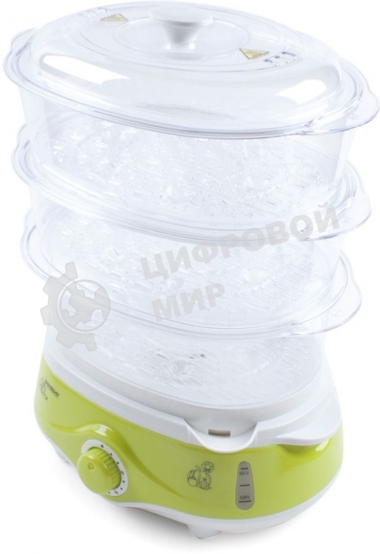 Пароварка электрическая Endever Vita-171, белый/зеленый, мощность 1000 Вт, объем 11 л