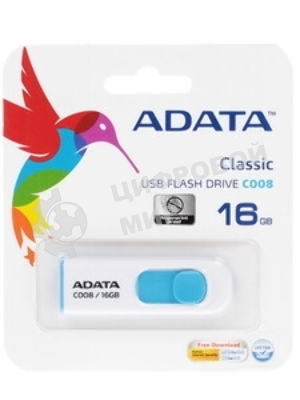 Флешка USB ADATA C008 (AC008-16G-RWE), 16Gb, USB 2.0, R/W 15/5, белый/синий