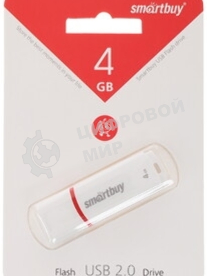 Флешка USB Smartbuy Crown white (SB4GbCRW-W), 4Gb, USB 2.0, R/W 15/5, белый/красный