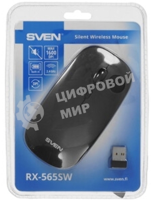 Мышь беспроводная SVEN RX-565SW темно-серый, 1600 dpi, радиоканал, USB, кнопки - 4
