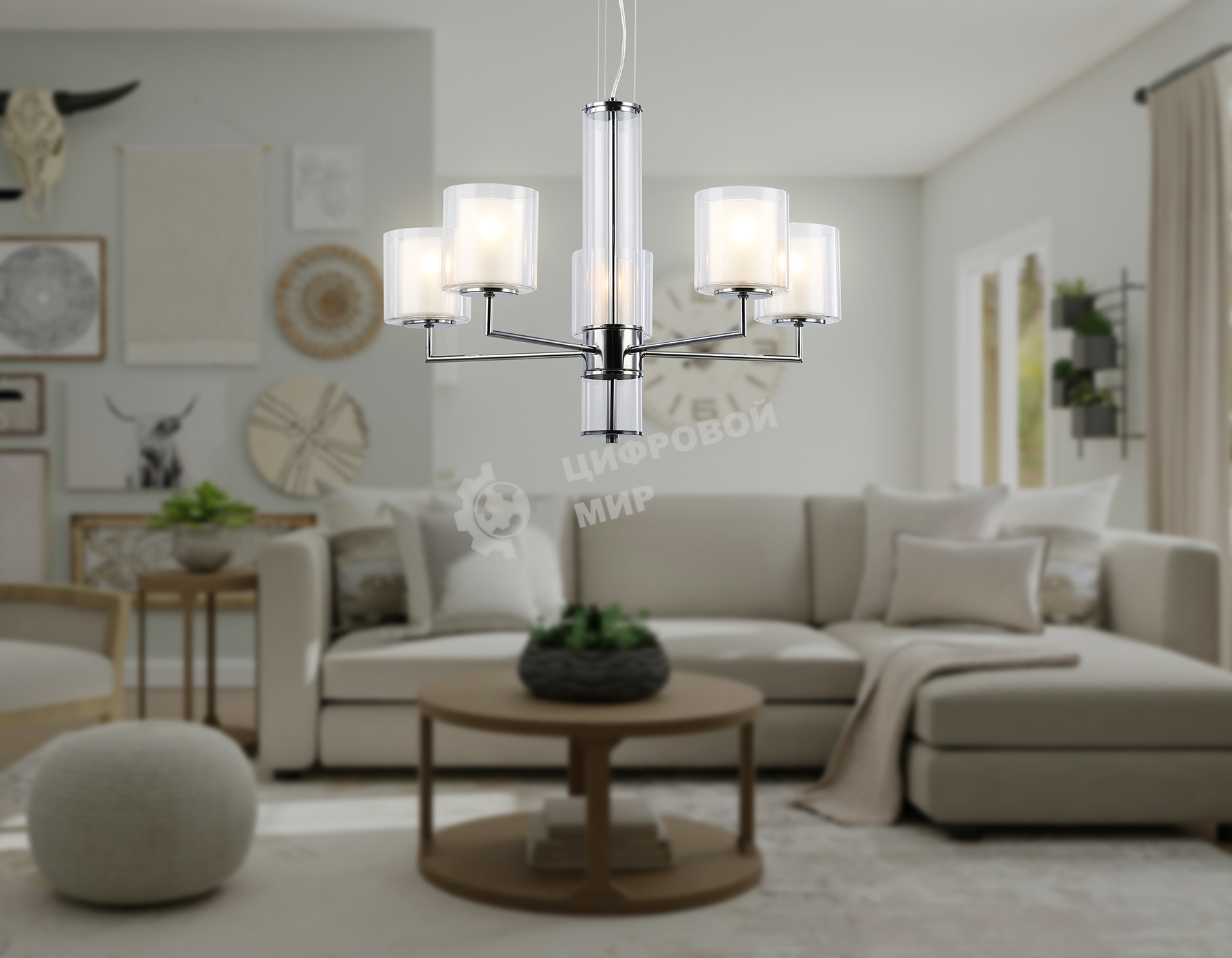Люстра Ambrella light LH56001/5 СH/FR хром/белый матовый E14*5 max 40W D640*1260