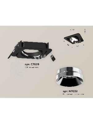 Комплект встраиваемого поворотного светильника Ambrella light XC7659022 SBK/PSL черный песок/серебро полированное MR16 GU5.3 (C7659, N7032)