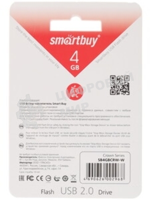 Флешка USB Smartbuy Crown white (SB4GbCRW-W), 4Gb, USB 2.0, R/W 15/5, белый/красный