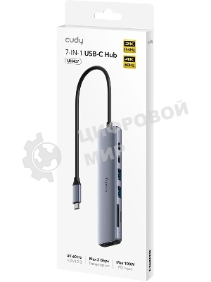 USB-концентратор CUDY UH407, USB Type-C, HDMI, microSD/SD, адаптер/USB Type-C