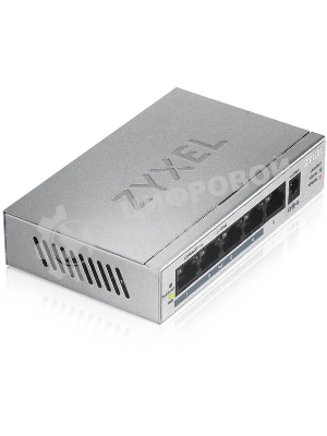 Коммутатор Zyxel GS1005HP Switch PoE +, 5xGE (4xPoE +), desktop, metal, silent, PoE budget 60 W