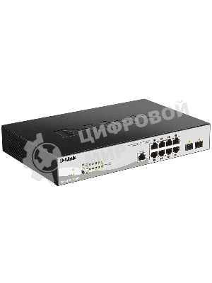 Коммутатор D-Link DGS-1210-10P/ME/B1A Управляемый 2 уровня с 8 портами 10/100/1000Base-T с поддержкой PoE и 2 портами 1000Base-X SFP