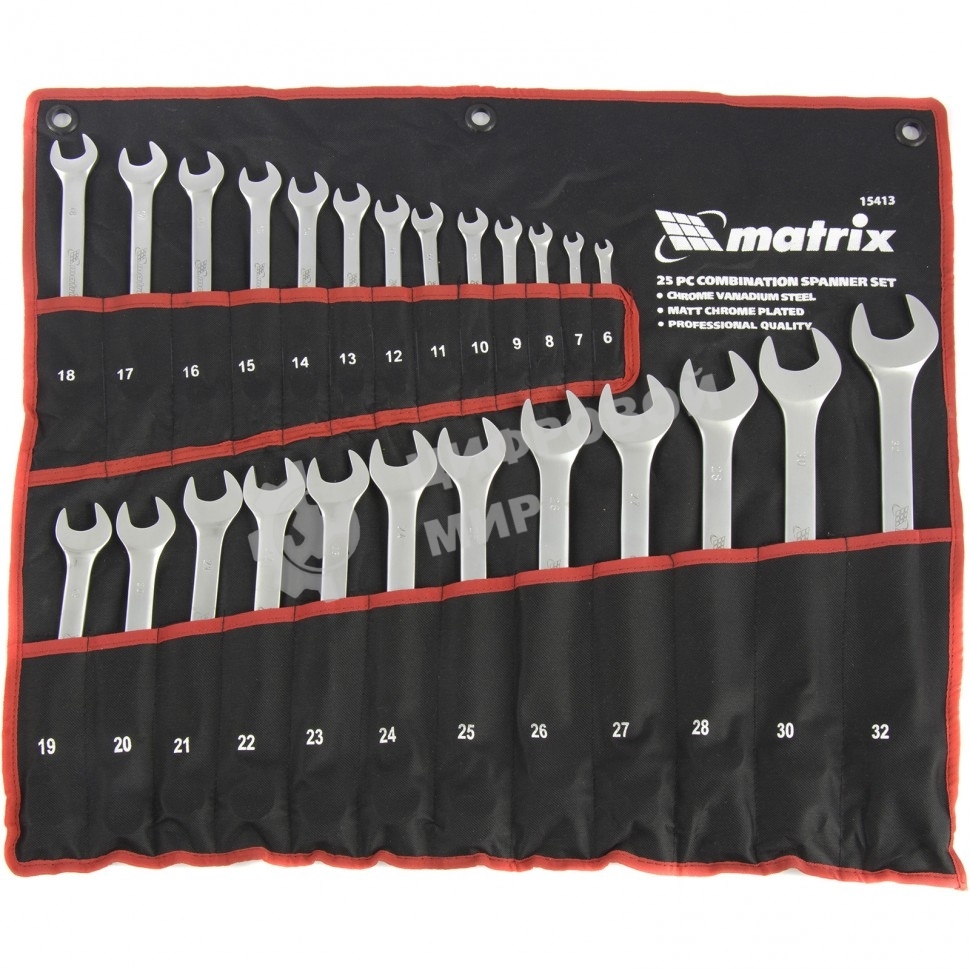 Набор ключей комбинированных Matrix, 6 - 32 мм, 25шт., CrV, матовый хром