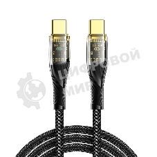 Кабель Rexant Type-C – Type-C, 5А, 100Вт, 1м, в черной нейлоновой оплетке со световой индикацией