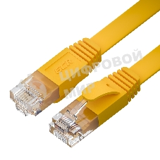 Патч-корд GCR PROF плоский прямой 15.0m, UTP медь cat.6, желтый, 30 AWG, ethernet high speed 10 Гбит/с, RJ45, T568B, GCR-52826