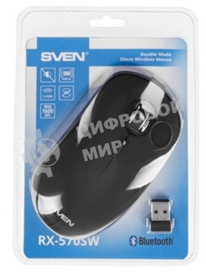 Мышь беспроводная SVEN RX-570SW черный, 1600 dpi, радиоканал, Bluetooth, USB, кнопки - 4