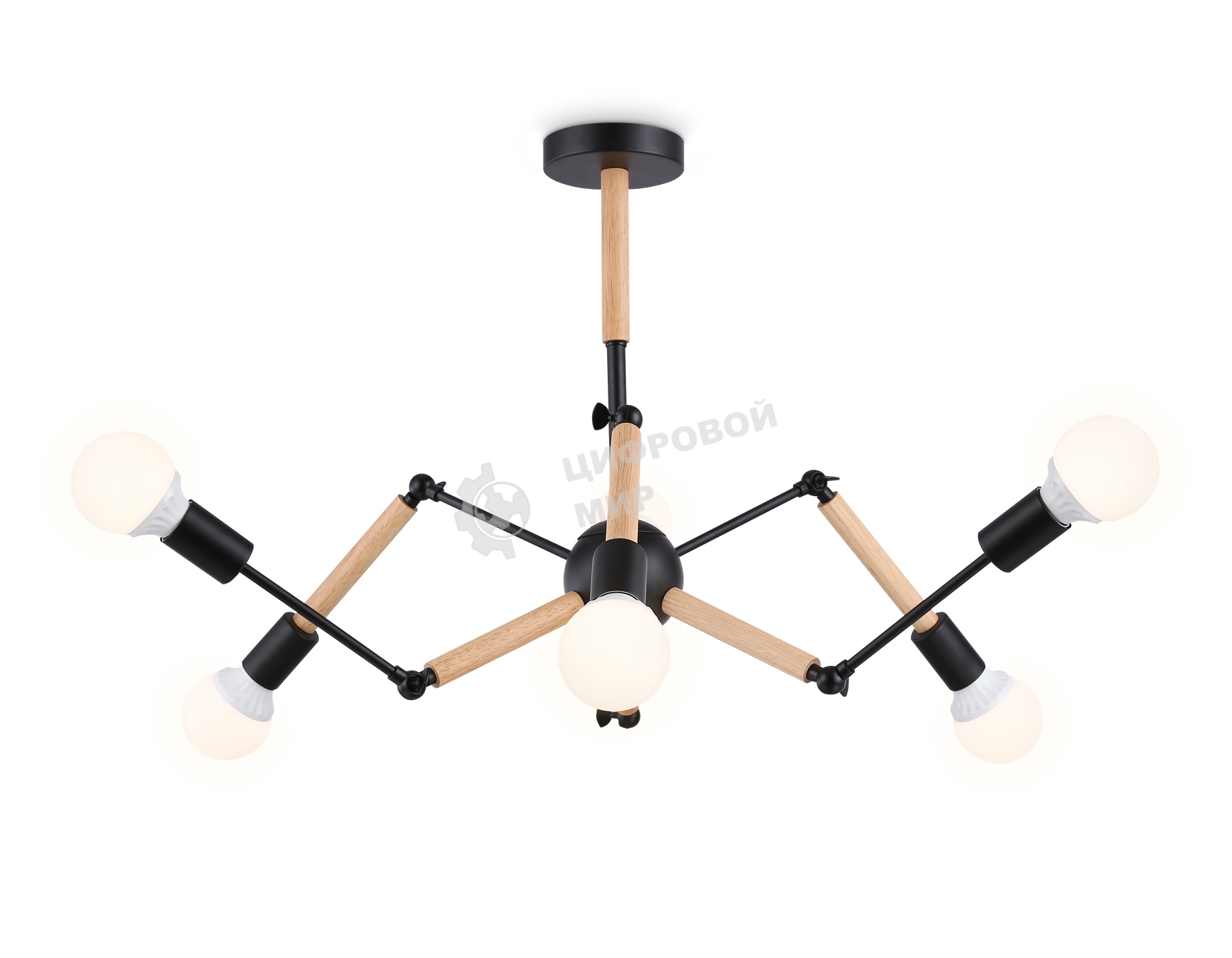 Светильник Ambrella light TR80488/6 BK/LW черный/светлое дерево E27/6 max 60W D930*510