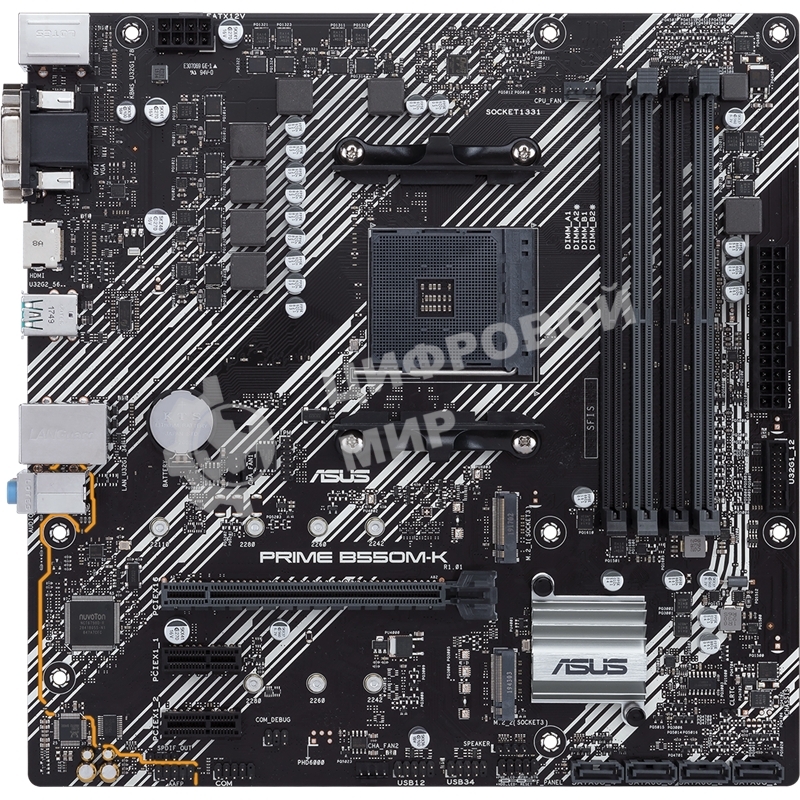 Материнская плата ASUS PRIME B550M-K, AM4, AMD B550, 4xDDR4, 4xSATA, 2xM.2, 1xPCIe 4.0 x16, 2xPCIe x1, 1xDVI-D, 1xHDMI, 1xVGA, 1x 1Gb LAN, 4xUSB 3.2 Gen 1, 2xUSB 3.2 Gen 2, 3x3.5 мм, 7.1, mATX
