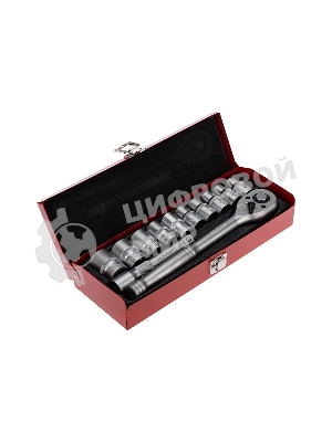 Набор торцевых головок Rexant 1/2, головки 10-24 мм, с трещоточным ключом, 12 предметов