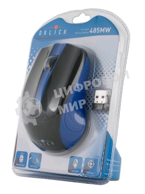Мышь беспроводная Oklick 485MW черный/синий, 1200 dpi, радиоканал, USB, кнопки - 3