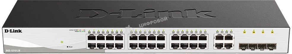 Коммутатор настраиваемый WebSmart с 24 портами 10/100/1000Base-T и 4 комбо-портами 100/1000Base-T/SFP D-Link DGS-1210-28/F3A