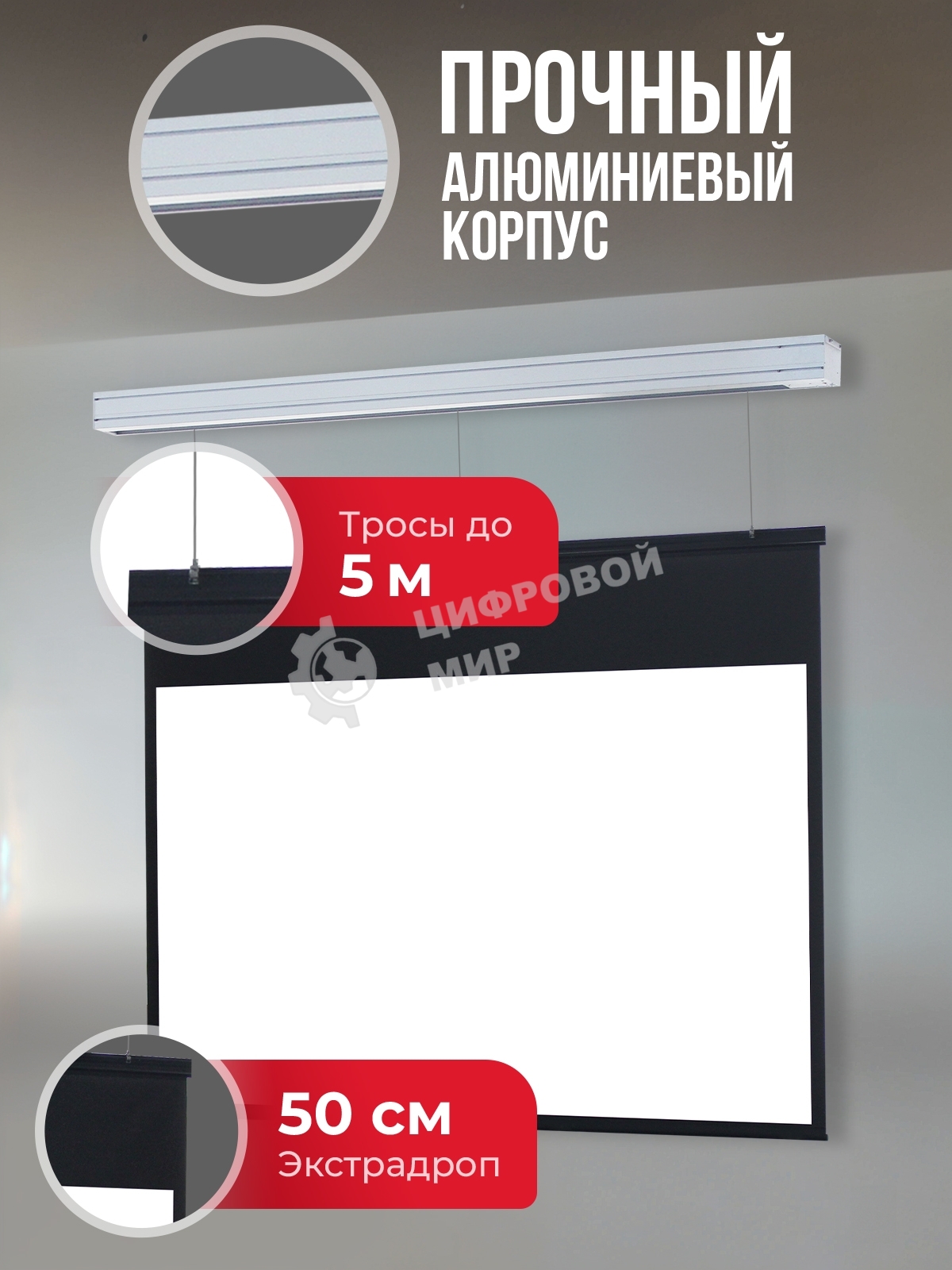 Экран для проектора S'OK Athena SGPSMS-442x249 на тросах с электроприводом, матовый, белый к