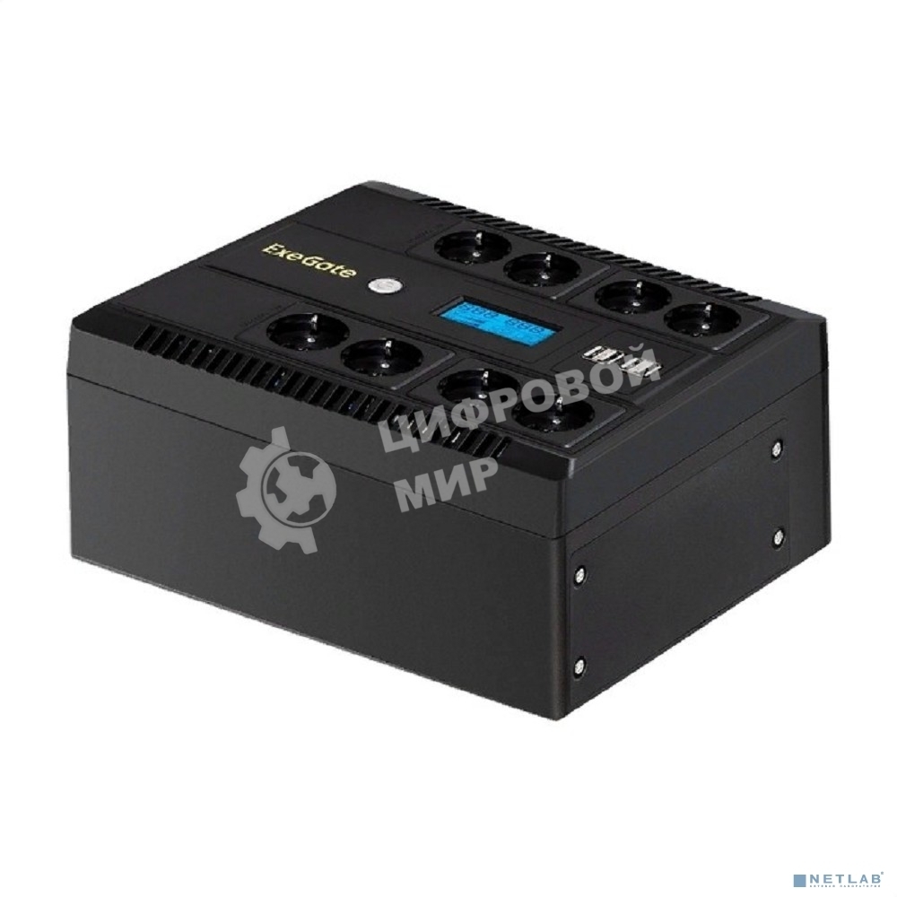 Источник бесперебойного питания ExeGate NEO Smart LHB-850.LCD.AVR.8SH.CH.RJ.USB 850VA/510W, LCD, AVR, 8*Schuko, RJ45/11, USB, 4*USB-порта для зарядки, черный