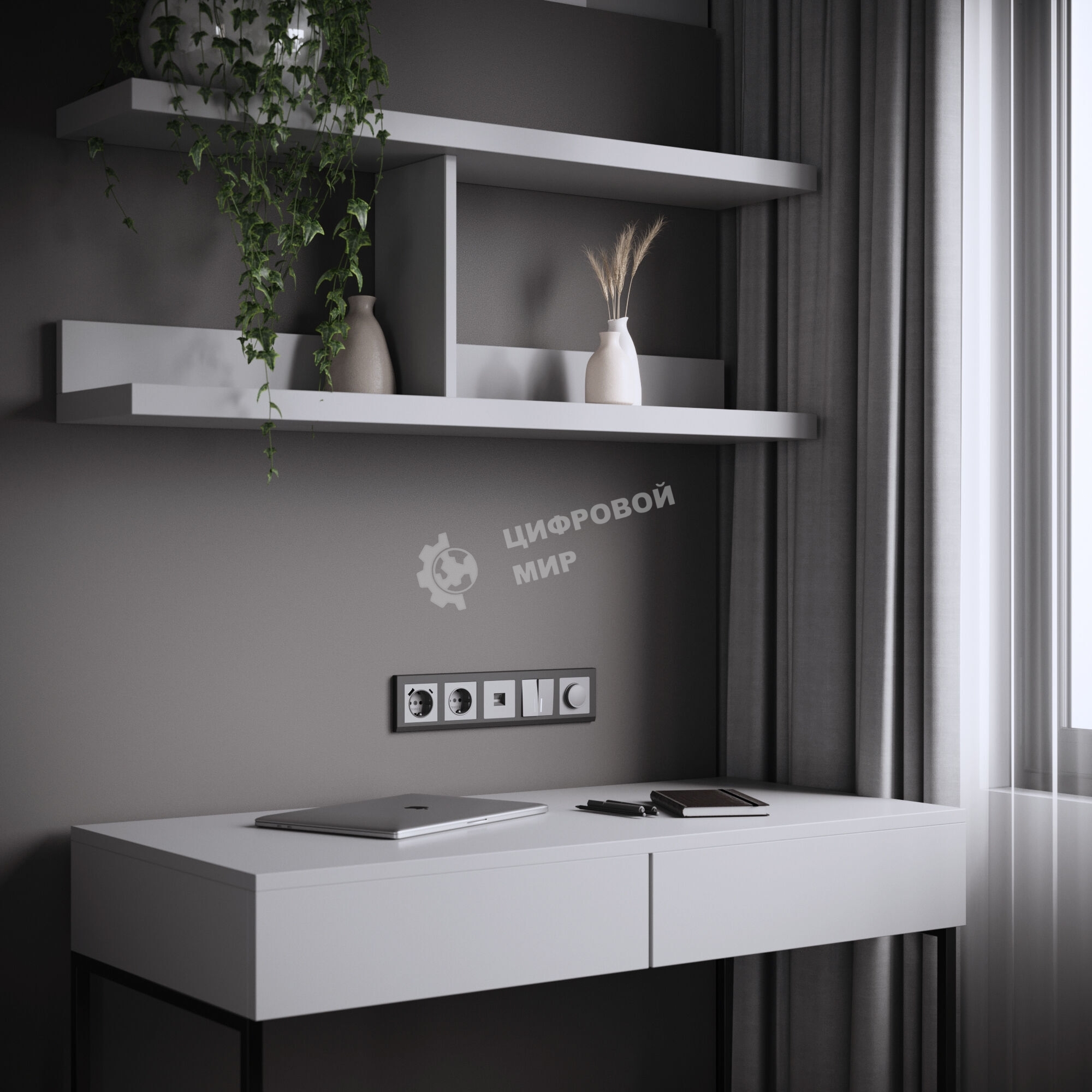 Розетка с заземлением, шторками и USB тип A+C  (серебряный матовый)