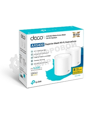Система TP-Link Mesh AX3000 Whole Home Wi-Fi System, Wi-Fi 6, 2402Mbps (4 streams) at 5GHz and 574Mbps (2 streams) at 2.4GHz, 2 Gigabit ports of each unit, support OFDMA, MU-MIMO, 802.11k/v/r seamless roaming, support WPA3, HomecareTM system, easy setup and manageme