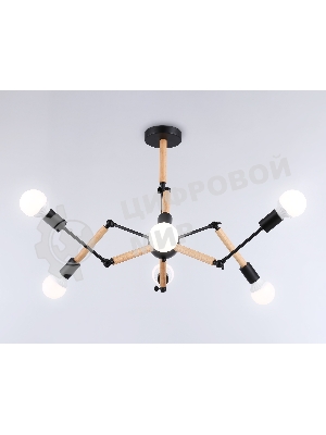Светильник Ambrella light TR80488/6 BK/LW черный/светлое дерево E27/6 max 60W D930*510