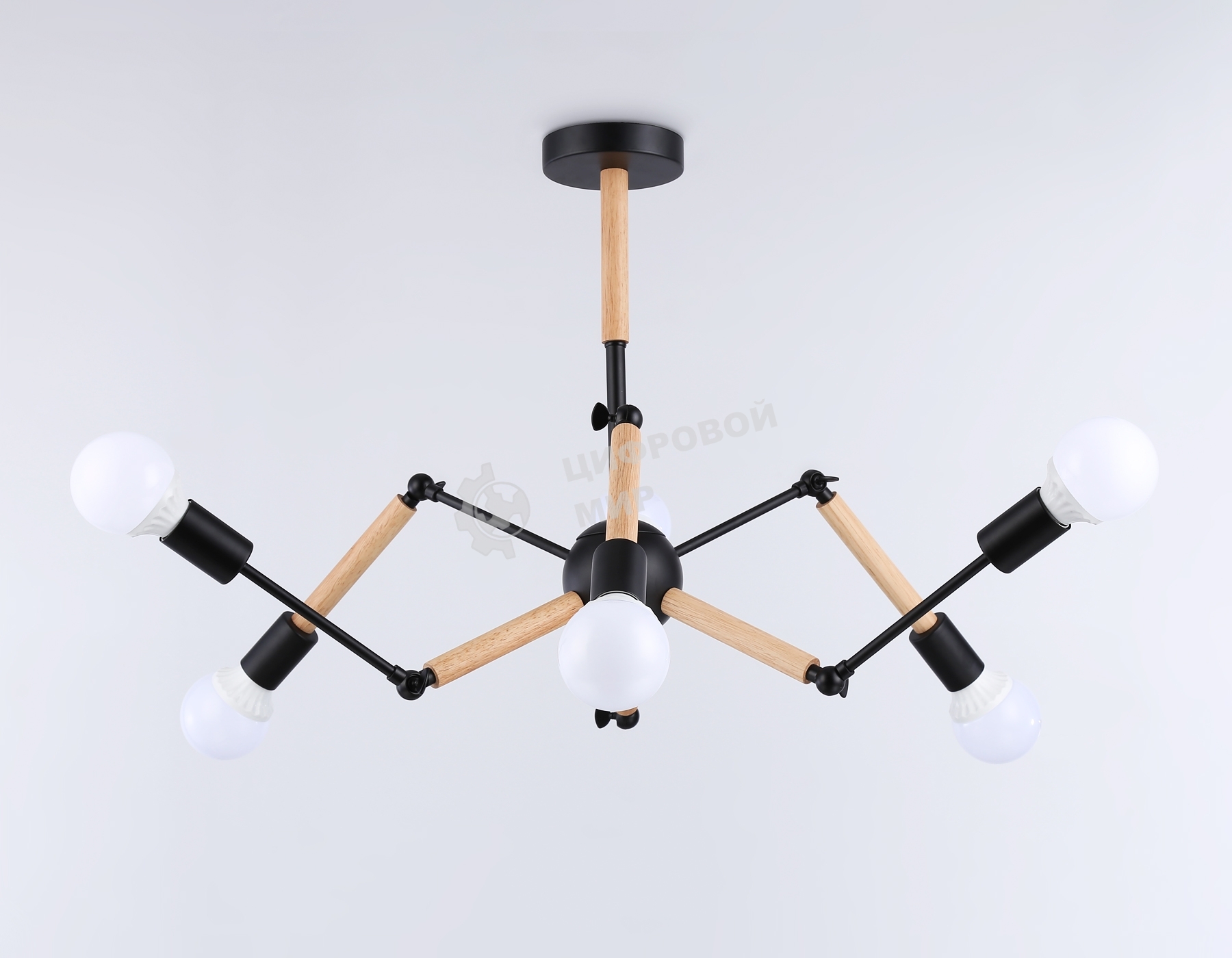 Светильник Ambrella light TR80488/6 BK/LW черный/светлое дерево E27/6 max 60W D930*510