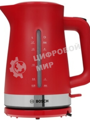 Электрочайник Bosch TWK4M224 красный, 1.7 л, 2200 Вт, скрытый нагревательный элемент