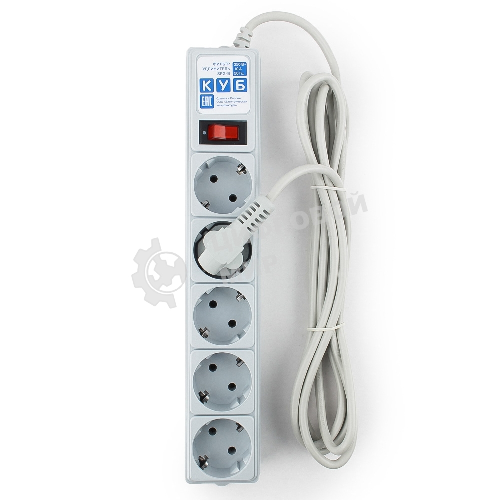 Фильтр-удлинитель Power Cube B 3,0 м 5 розеток (серый) 10А/2,2 кВт