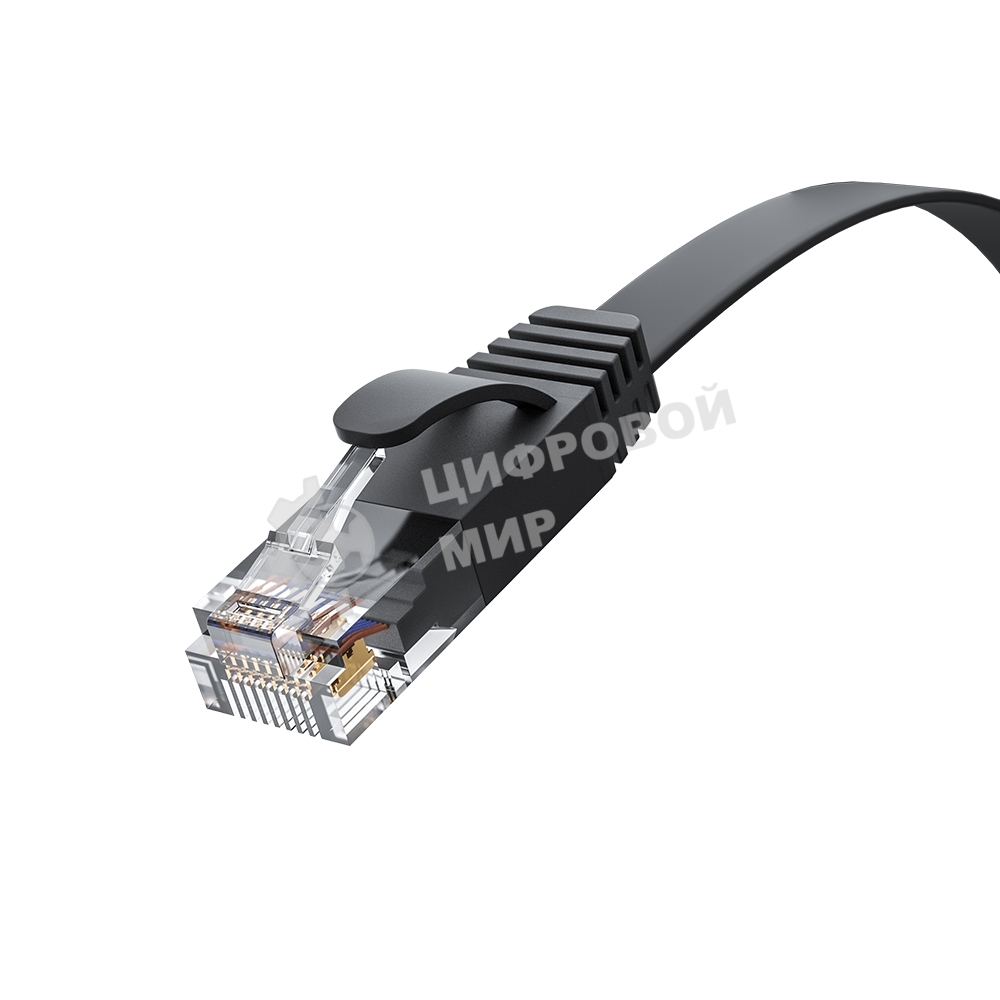 Патч-корд GCR PROF плоский прямой 3.0m, UTP медь cat.6, черный, 30 AWG, ethernet high speed 10 Гбит/с, RJ45, T568B, GCR-52870