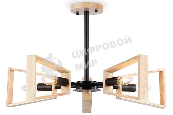 Светильник Ambrella light TR80495/5 BK/LW черный/светлое дерево E14/5 max 60W D620*430
