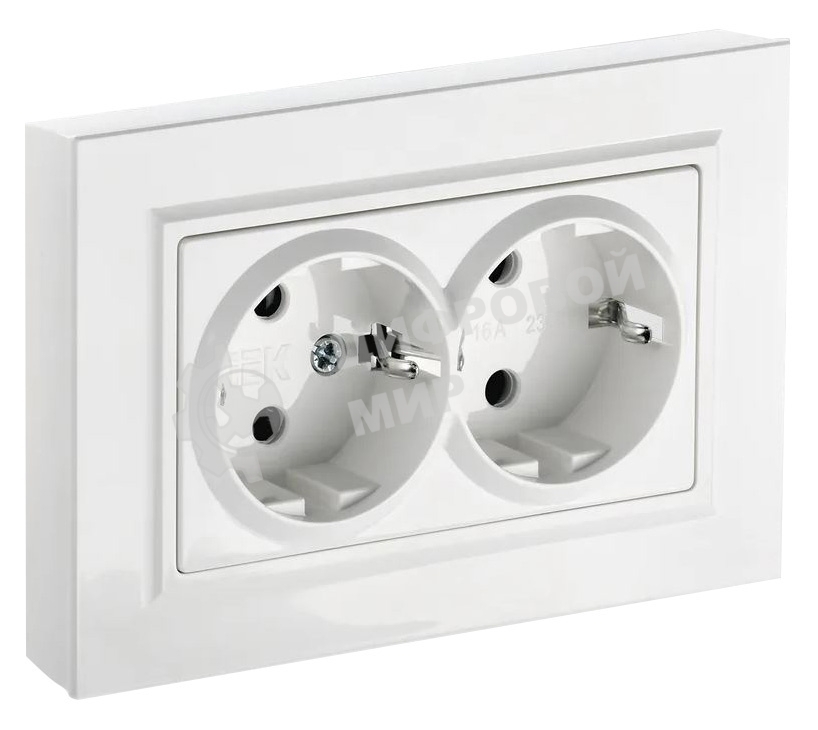 Розетка 2-я с з/к/ш IEK BRITE 16А в сб. РСш12-3-БрБ белый
