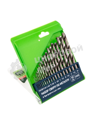 Набор сверл по металлу Сибртех, 1-10 мм (через 0,5 мм), HSS, 19 шт.,пластик.коробка цил. хвостовик