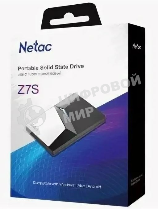 Внешний SSD Netac Z7S, 960 Gb, USB 3.2 Gen 2 Type-C, R/W 550/480, черный