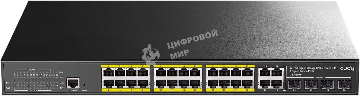 Коммутатор Cudy GS2028PS4-300W (L2) 28x1 Гбит/с 4SFP 24PoE+ 300W управляемый