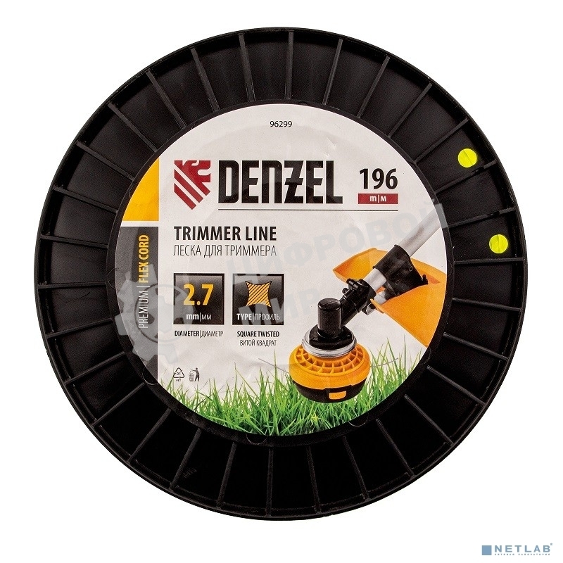 Леска для триммера Denzel витой квадрат, 2,7мм х 196м, на DIN катушке FLEX CORD