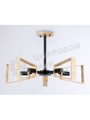 Светильник Ambrella light TR80495/5 BK/LW черный/светлое дерево E14/5 max 60W D620*430