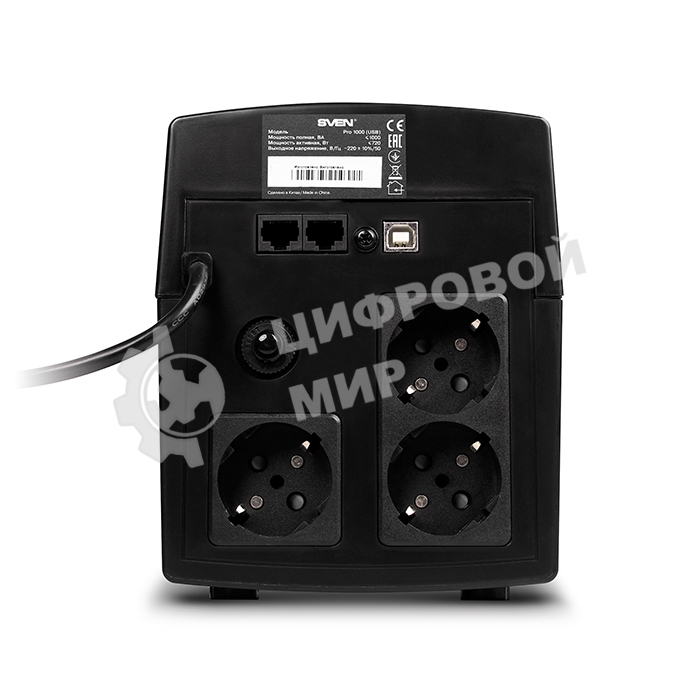 Источник бесперебойного питания SVEN Pro 1000 1000VA/720W USB, RJ-45 (3 EURO) 