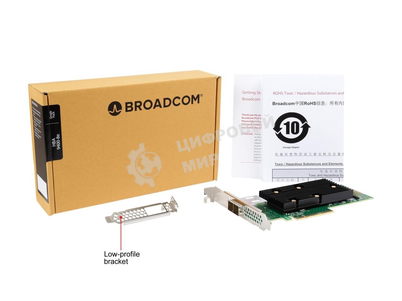 Контроллер SAS 9400-8e SGL (05-50013-01), PCIe 3.1 x8 LP, Tri-Mode SAS/SATA/NVMe 12G HBA, 8port(1*ext SFF8644), 3408 IOC