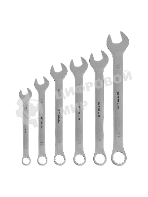 Набор ключей комбинированных Stels 8 - 17 мм, 6 шт., CrV, матовый хром