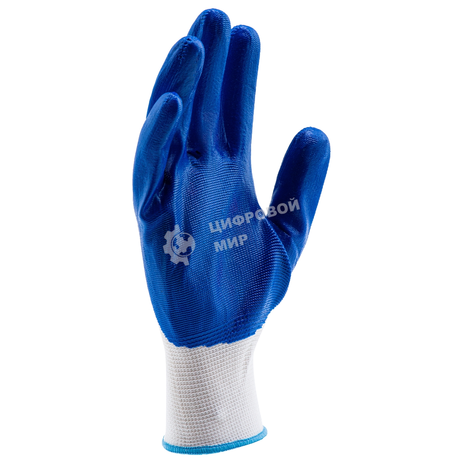 Перчатки полиэфирные Сибртех с синим нитрильным покрытием, размер L, 15 класс вязки