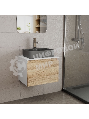 Комплект: тумба Bau Dream Blackwood 60, 1 ящик, раковина BAU Cerama 48х37, темно-серая, смеситель Hotel Stil, нерж сталь