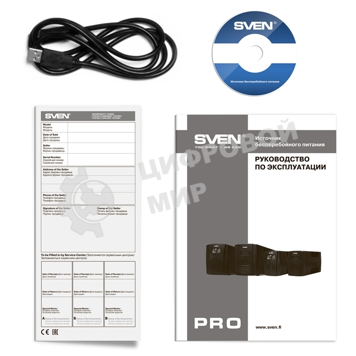 Источник бесперебойного питания SVEN Pro 1000 1000VA/720W USB, RJ-45 (3 EURO) 