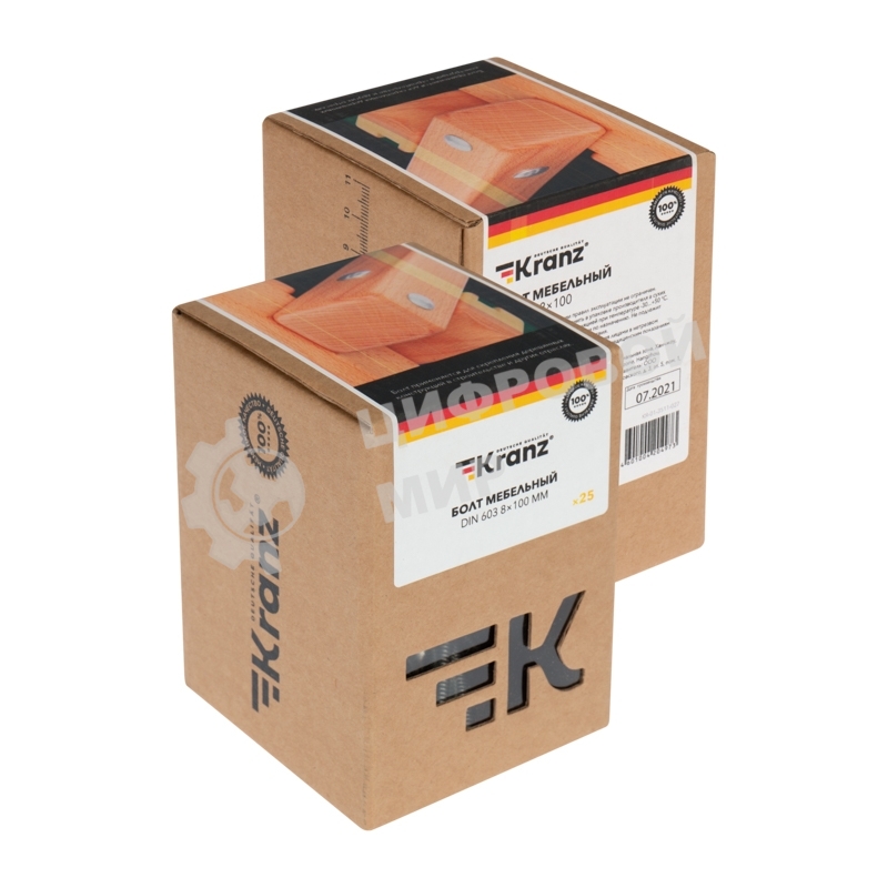 Болт мебельный Kranz DIN 603, 8х100, короб (25 шт./уп.)