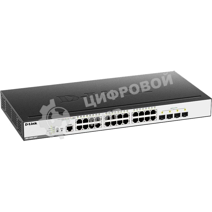 Коммутатор D-Link Switch DGS-3000-28LP/B1A Управляемый коммутатор 2 уровня с 24 портами 10/100/1000Base-T и 4 портами 1000Base-X SFP (24 порта с подде