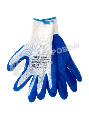 Перчатки полиэфирные Сибртех с синим нитрильным покрытием, размер L, 15 класс вязки