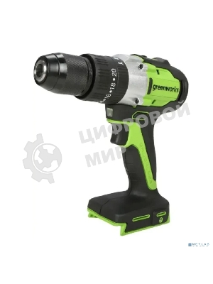Дрель-шуруповерт аккумуляторная Greenworks GD24DD60 ударная аккумуляторная, 24V, бесщеточная, 30/60Нм,2х2Ач,ЗУ,кор 3704107CUC