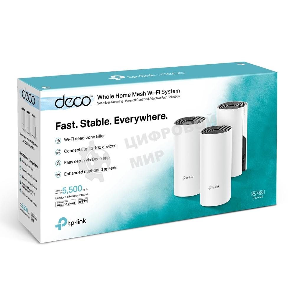 Бесшовный Mesh роутер TP-Link Deco M4 (DECO M4(3-PACK)) AC1200 10/100/1000BASE-TX (упак.:3шт)