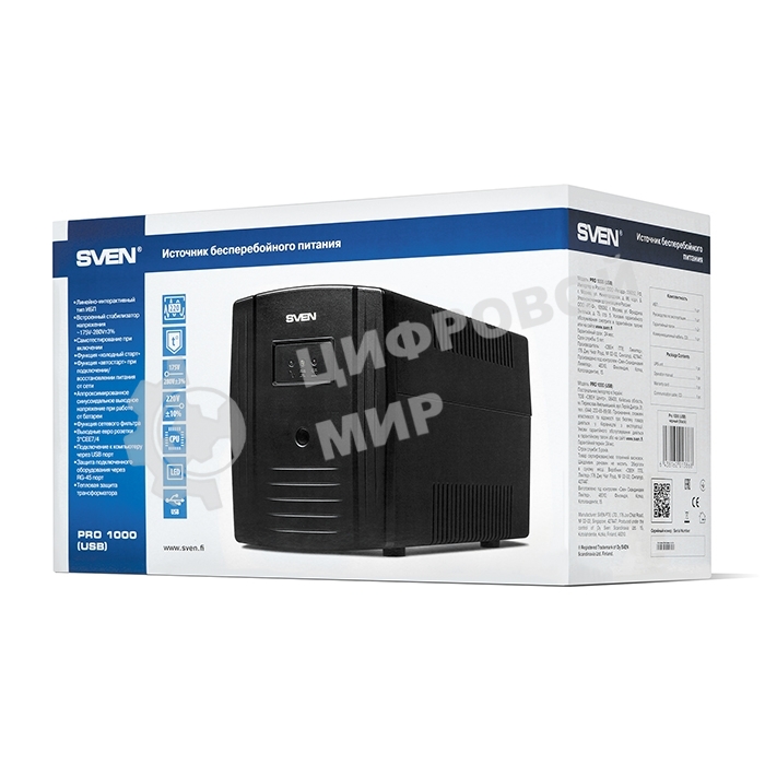 Источник бесперебойного питания SVEN Pro 1000 1000VA/720W USB, RJ-45 (3 EURO) 