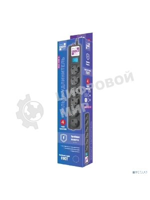 Сетевой фильтр Powercube SPG6-B-3M 3м, 6 розеток, черный, коробка